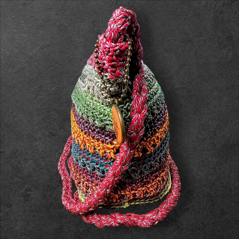 LINA Small Crochet Shoulder Bag Striped Shoulder Strap Hippie Festival 20" Strap - Picture 5 of 12